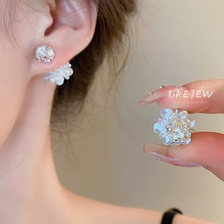 DREJEW Bông Tai Mạ Bạc Hình Hoa Đính Đá Zircon Phong Cách Hàn Quốc Sang Trọng Cho Nữ