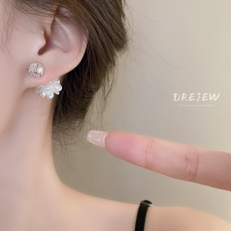 Bông Tai Mạ Bạc Hình Hoa Đính Đá Zircon Phong Cách Hàn Quốc Sang Trọng Cho Nữ