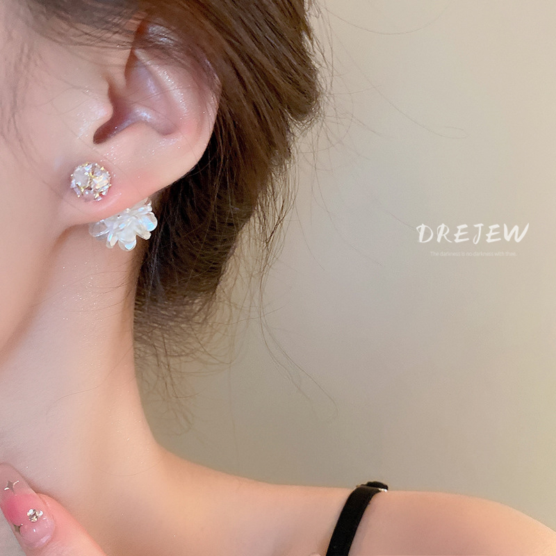 Bông Tai Mạ Bạc Hình Hoa Đính Đá Zircon Phong Cách Hàn Quốc Sang Trọng Cho Nữ