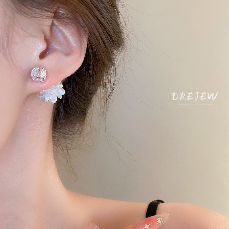 Bông Tai Mạ Bạc Hình Hoa Đính Đá Zircon Phong Cách Hàn Quốc Sang Trọng Cho Nữ