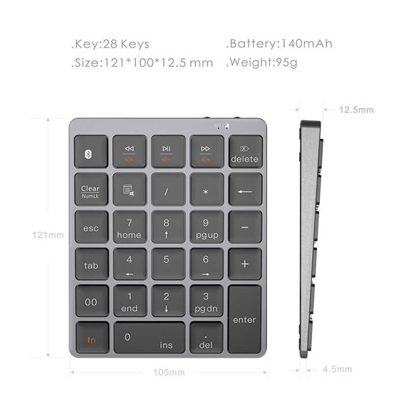 Bàn Phím Số 28 Phím Bluetooth Không Dây Bằng Hợp Kim Nhôm Siêu Mỏng Cho Laptop / Máy Tính Bảng / Điện Thoại
