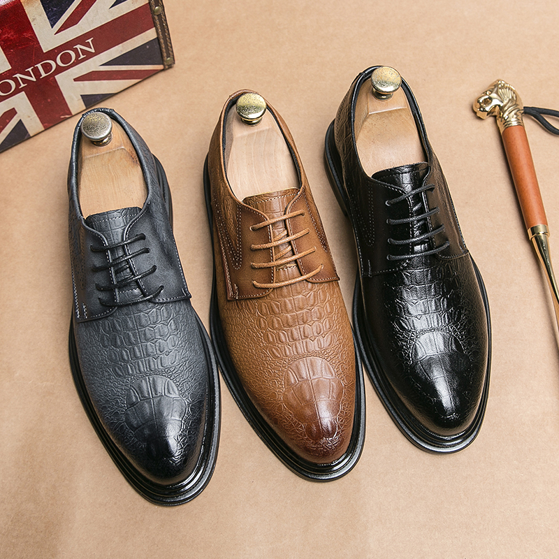 Giày Oxford Brogues Hoạ Tiết Da Cá Sấu Mềm Mại Thoáng Khí Phong Cách Hàn Quốc Cho Nam Giới