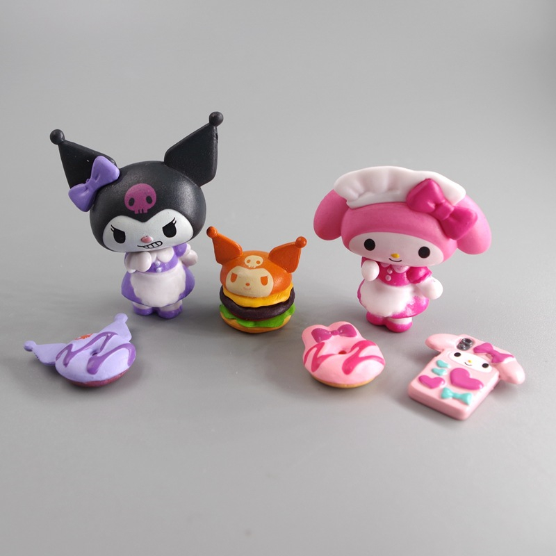SANRIO Bộ 3 Mô Hình Nhân Vật Hoạt Hình My Melody Kuromi Bow Donuts Bằng PVC Trang Trí Bánh Kem DIY