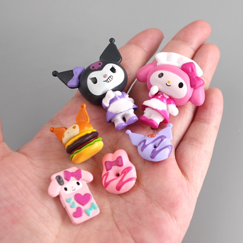 SANRIO Bộ 3 Mô Hình Nhân Vật Hoạt Hình My Melody Kuromi Bow Donuts Bằng PVC Trang Trí Bánh Kem DIY