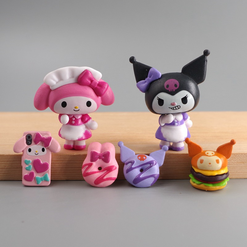SANRIO Bộ 3 Mô Hình Nhân Vật Hoạt Hình My Melody Kuromi Bow Donuts Bằng PVC Trang Trí Bánh Kem DIY