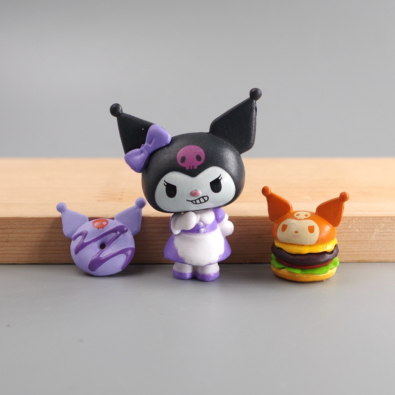 SANRIO Bộ 3 Mô Hình Nhân Vật Hoạt Hình My Melody Kuromi Bow Donuts Bằng PVC Trang Trí Bánh Kem DIY