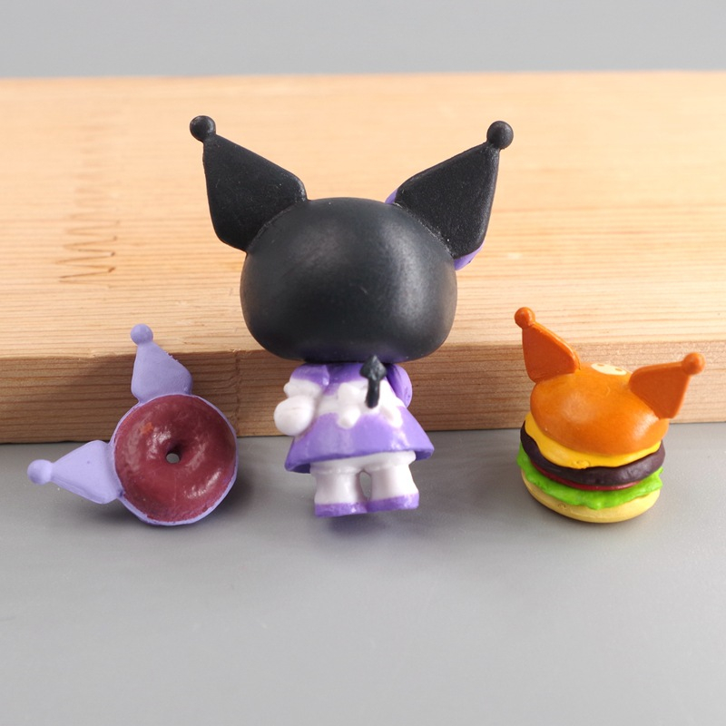 SANRIO Bộ 3 Mô Hình Nhân Vật Hoạt Hình My Melody Kuromi Bow Donuts Bằng PVC Trang Trí Bánh Kem DIY
