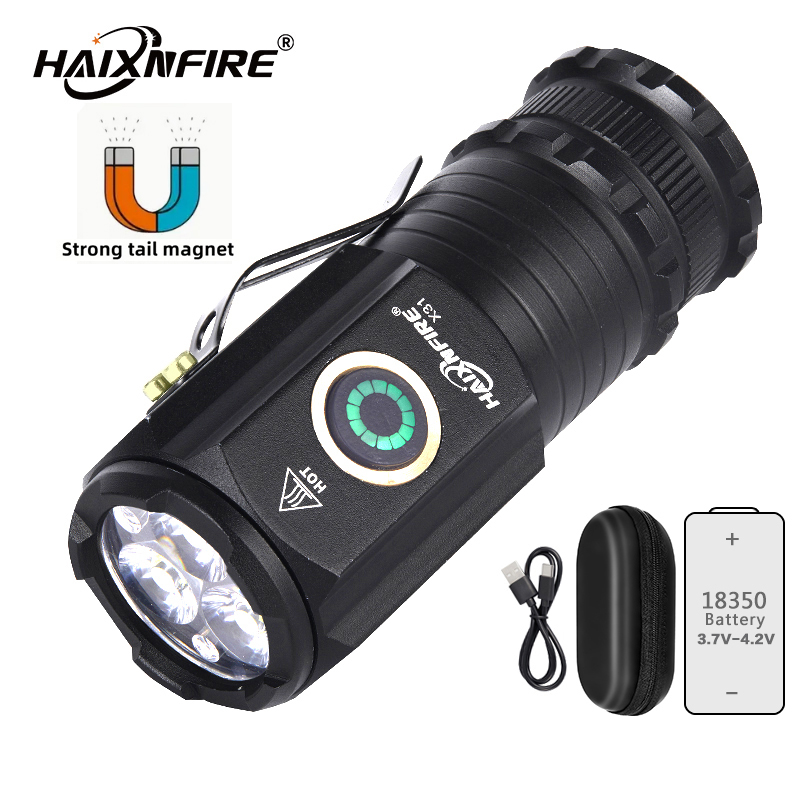 Đèn Pin LED Haixnfeng X31 mini Sạc USB Có Nam Châm Hút Mạnh Dùng Khi Đi Cắm Trại Ngoài Trời