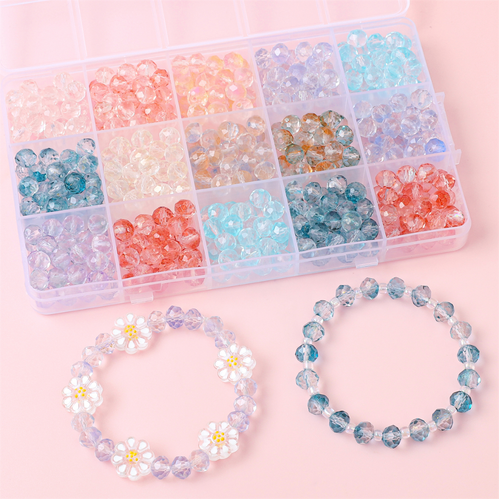 Beadia Set 50 Hạt Pha Lê Tròn 8mm Màu Gradient Dùng Làm Đồ Thủ Công DIY