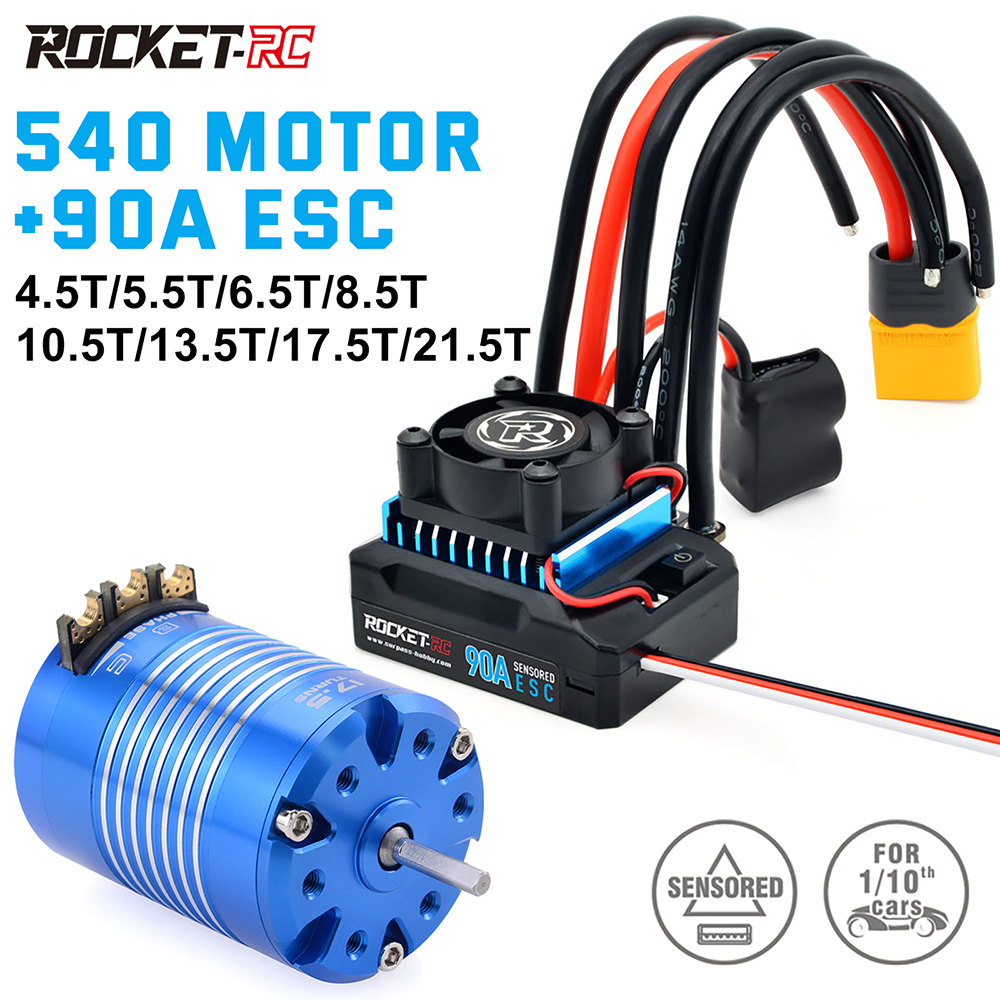 Động cơ không chổi than cảm biến rc mới esc 90a surpass hobby rocket-rc 4.5-21.5t 540 động cơ không chổi than cảm biến 90a esc combo cho 1/10 rc car