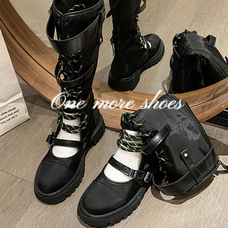 One more shoes⭐Giày Bốt Đi Xe Máy Đế Dày Mùa Hè Dài Đến Đầu Gối Có Khóa Thắt Lưng Rỗng Màu Đen Đẹp Trai