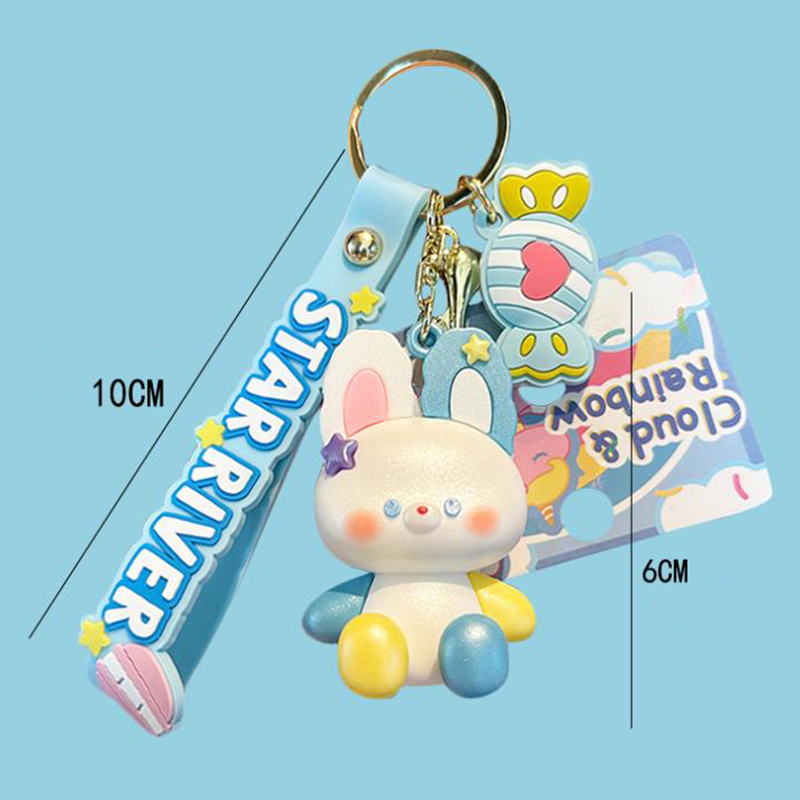 Móc Khóa Hình Thỏ Hoạt Hình Màu Cầu Vồng Xinh Xắn