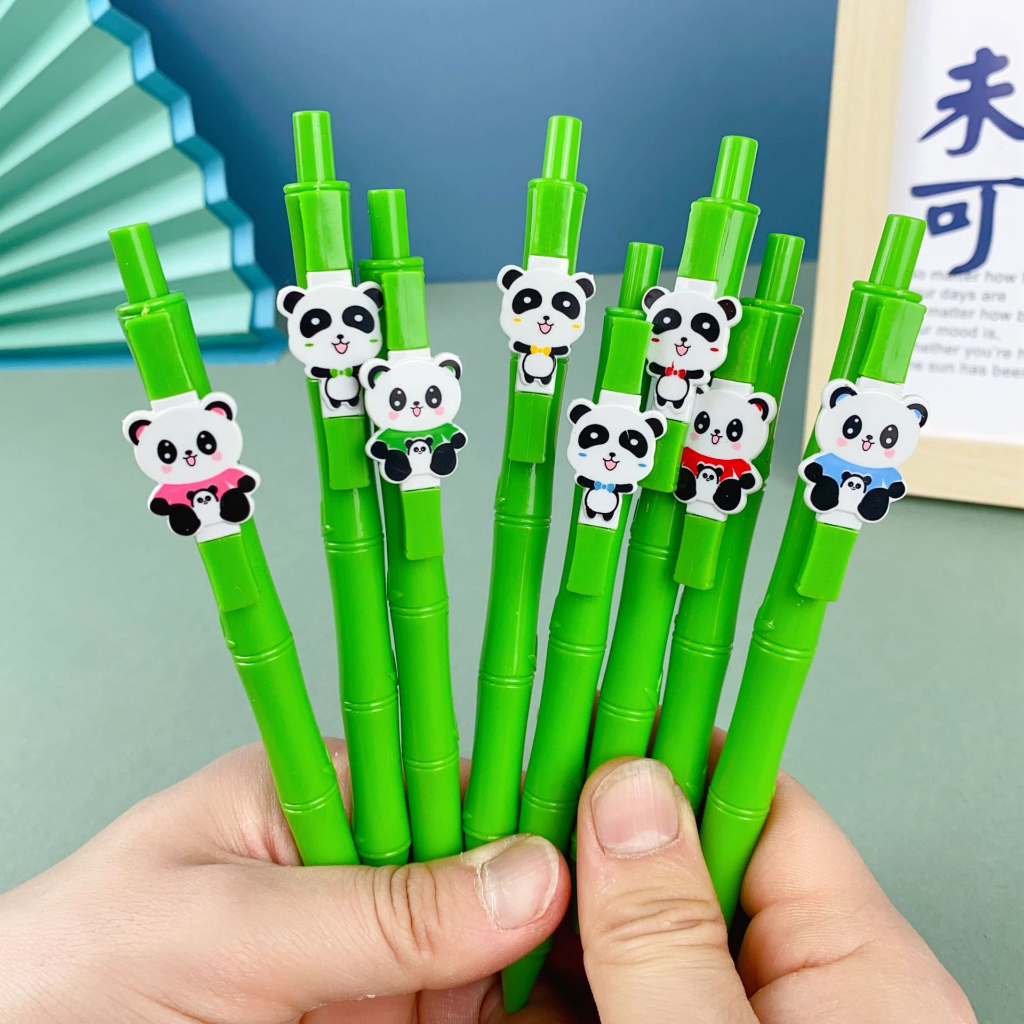 Bút Mực Gel Dạng Nhấn Bằng Tre Hình Gấu Trúc Màu Đen