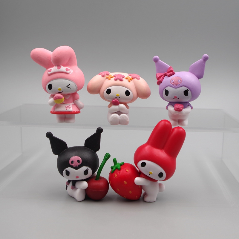 5 cái / bộ 3-6 cm sanrio anime hình kuromi my melody strawberry diy kawaii cartoon q phiên bản trang trí bánh pvc hình hành động mô hình búp bê đồ chơi quà tặng