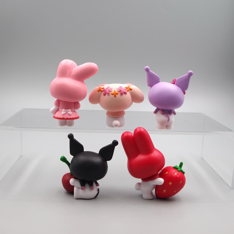 5 cái / bộ 3-6 cm sanrio anime hình kuromi my melody strawberry diy kawaii cartoon q phiên bản trang trí bánh pvc hình hành động mô hình búp bê đồ chơi quà tặng