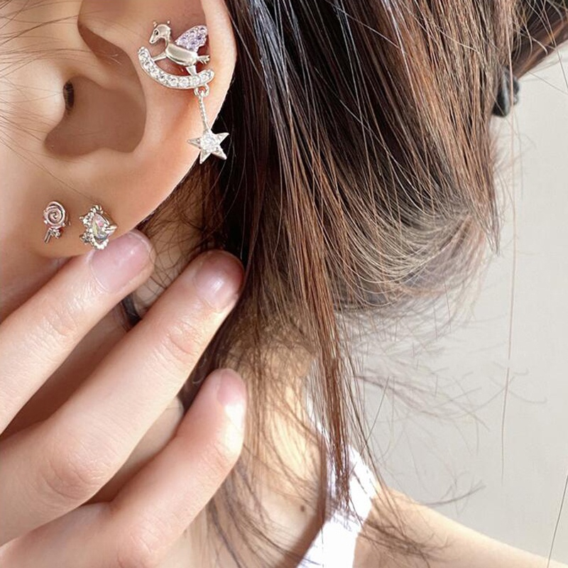 JOJO COCO Bông Tai Bạc s925 Hình Trái Tim Đính Đá zircon Pha Lê Thời Trang Cho Nữ
