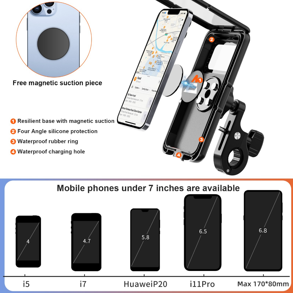 ACRUNU Không thấm nước Giá đỡ điện thoại di động xe máy xe đạp Vỏ điện thoại di động chống rung đa năng không chặn camera và có thể chạm vào màn hình phụ kiện đi xe
