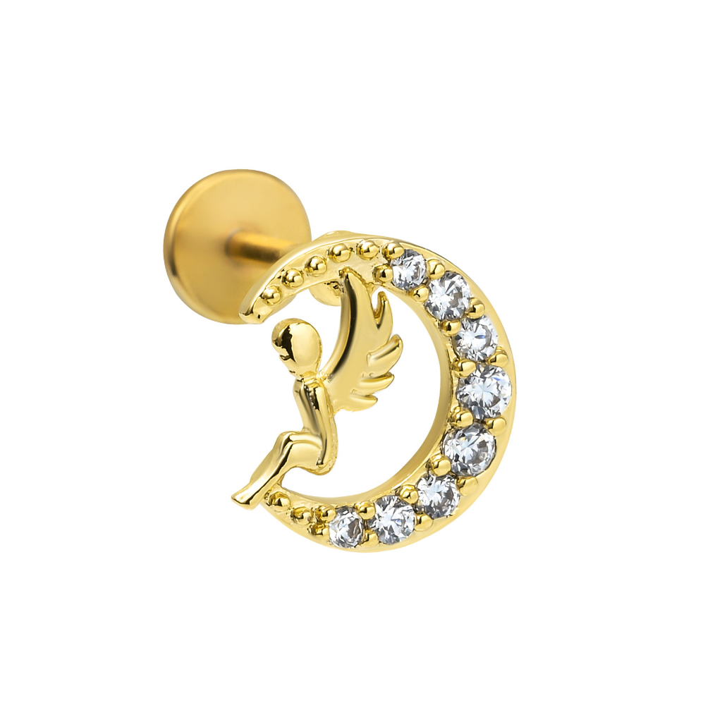 1 Bông Tai Thép Không Gỉ Mạ Vàng 18k Hình Thiên Thần, Trái Tim