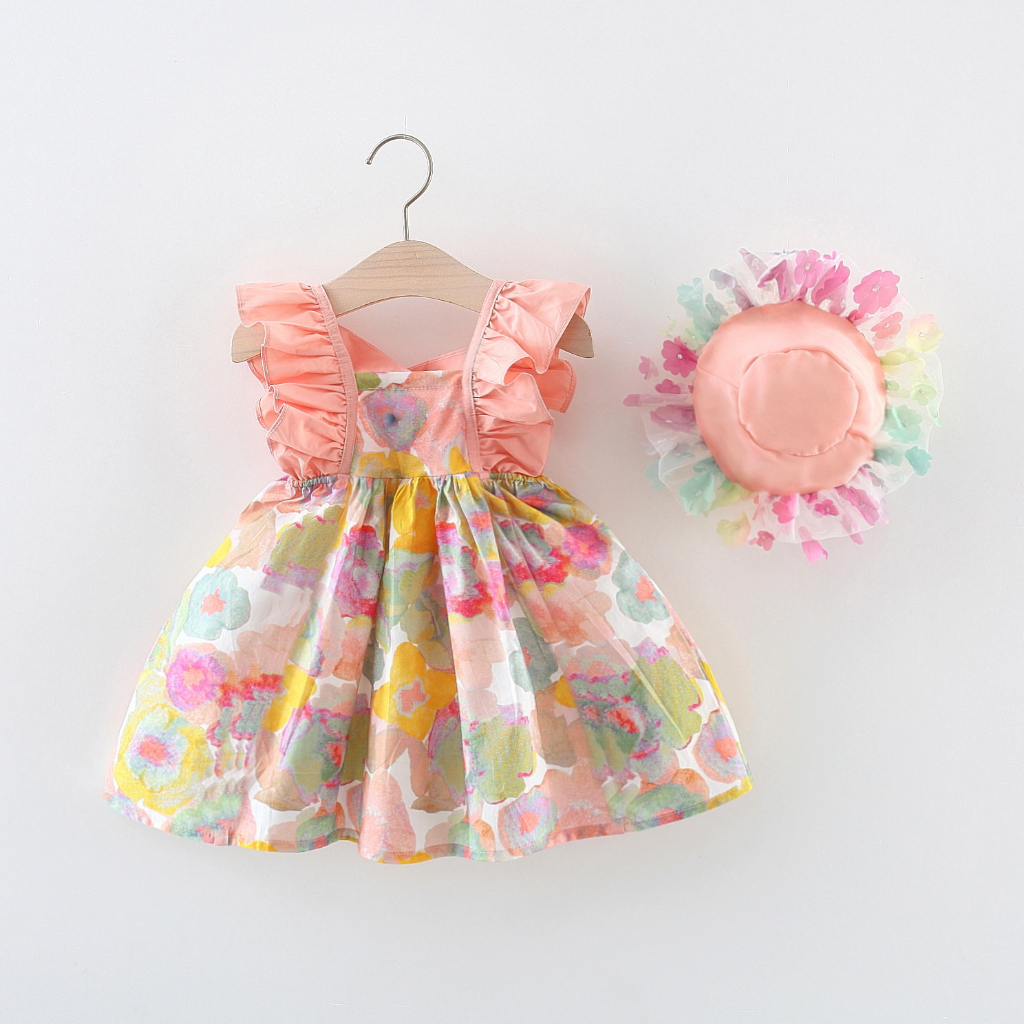 Đầm Cotton Tay Bay In Hoa Nhỏ Dễ Thương Thời Trang Mùa Hè 2023 Dành Cho Bé Gái