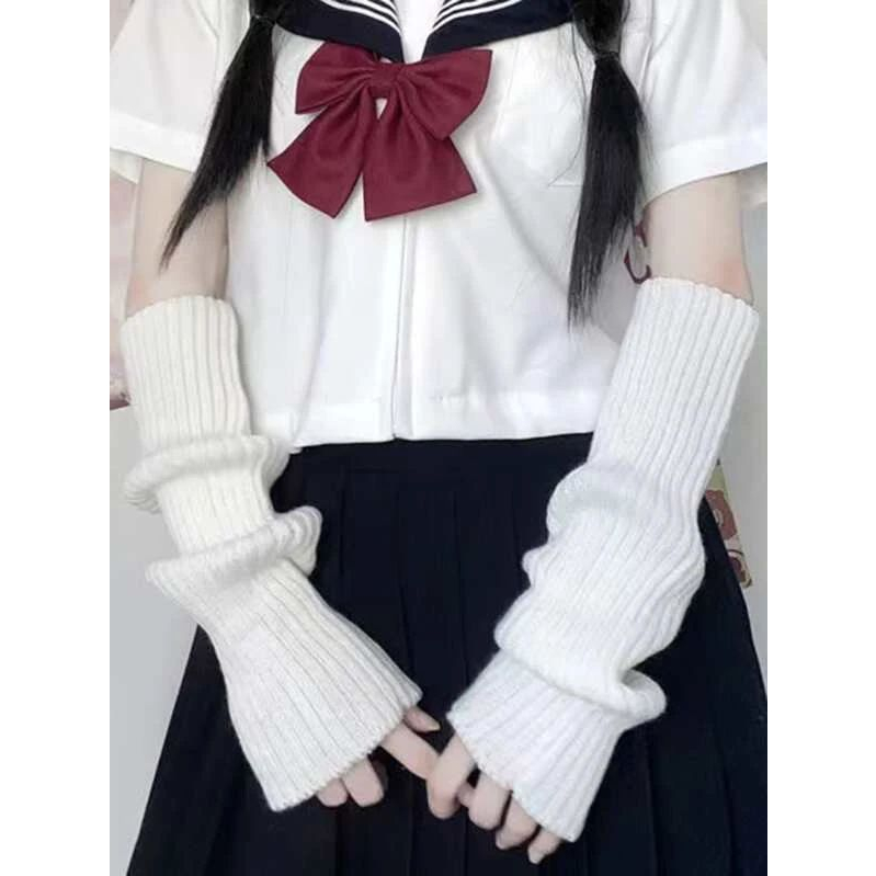 Găng Tay Dệt Kim Hở Ngón Hóa Trang Lolita Y2k