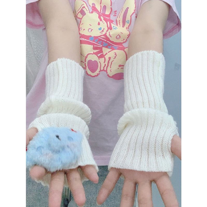 Găng Tay Dệt Kim Hở Ngón Hóa Trang Lolita Y2k