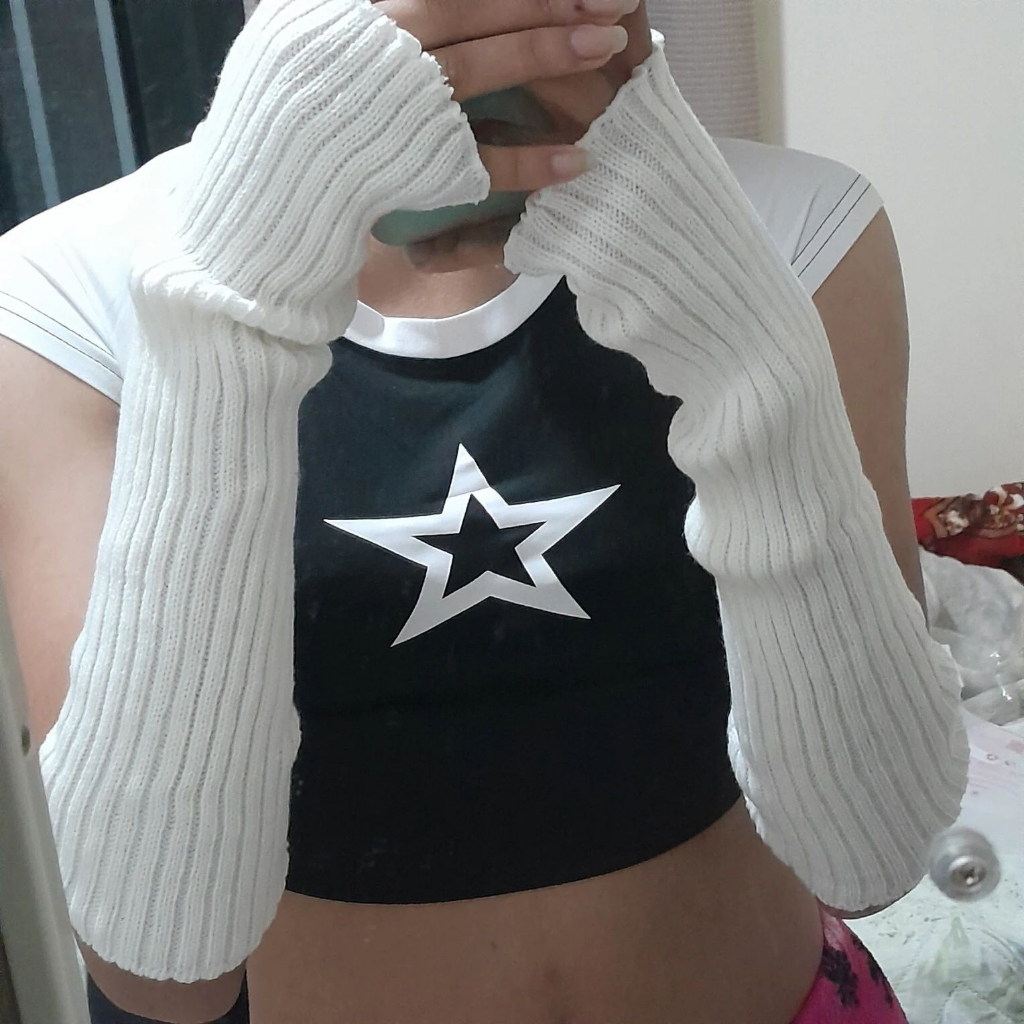 Găng Tay Dệt Kim Hở Ngón Hóa Trang Lolita Y2k