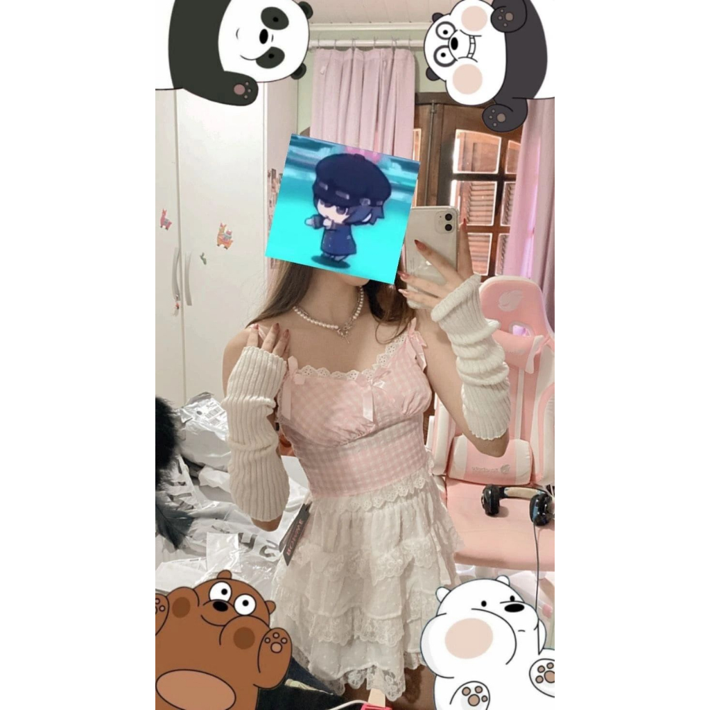 Găng Tay Dệt Kim Hở Ngón Hóa Trang Lolita Y2k