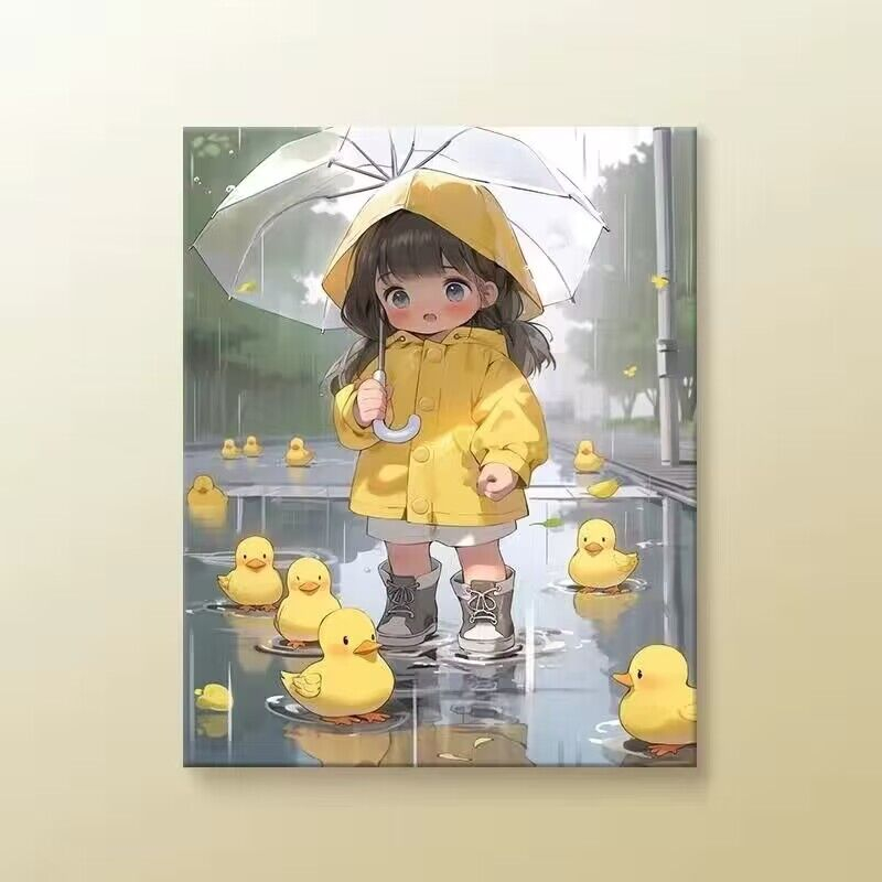 Tranh tô màu HAMLET bằng acrylic hình cô gái và chú vịt vàng 30 * 40cm DIY