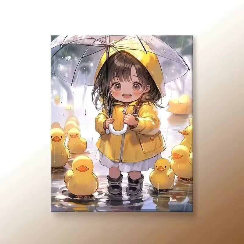 Tranh tô màu HAMLET bằng acrylic hình cô gái và chú vịt vàng 30 * 40cm DIY