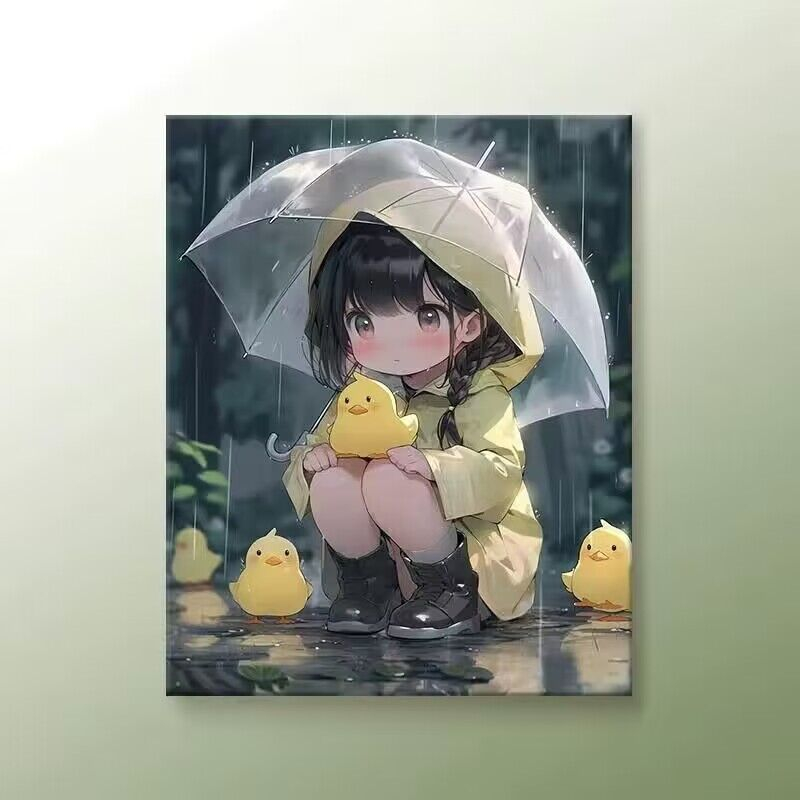 Tranh tô màu HAMLET bằng acrylic hình cô gái và chú vịt vàng 30 * 40cm DIY