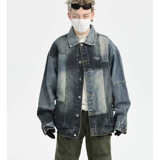 Kyushuad Áo Khoác denim Dáng Rộng Cổ Bẻ Màu Tương Phản Thời Trang Thường Ngày Cho Nam