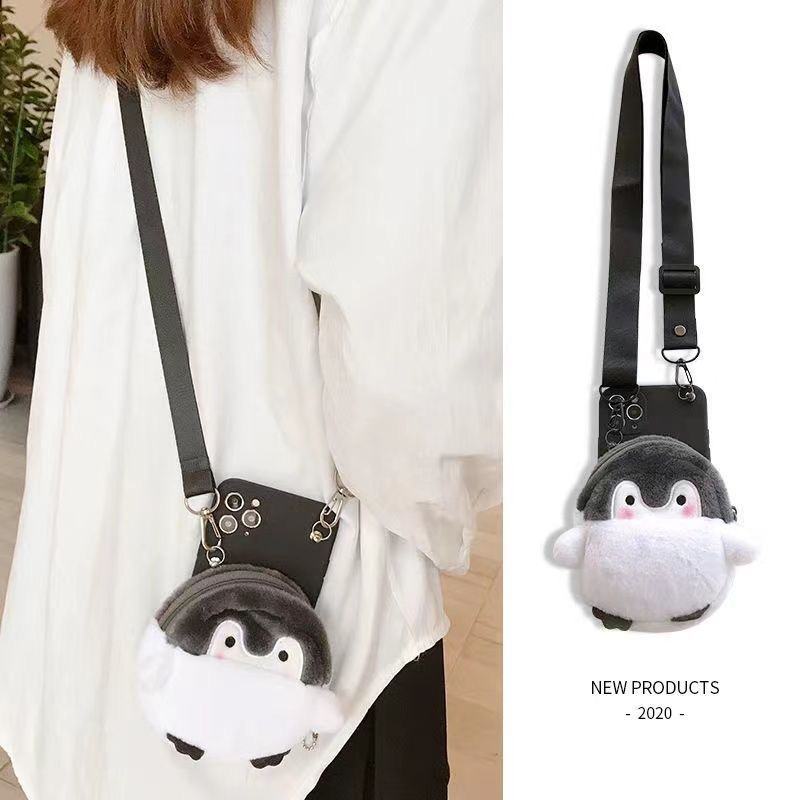 Ốp Điện Thoại Hình Chim Cánh Cụt Nhồi Bông Có Ngăn Đựng Thẻ Cho Iphone 14promax 13 pro max 12 pro max 11