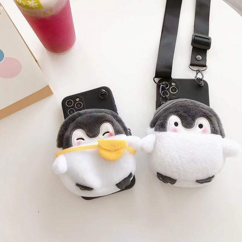 Ốp Điện Thoại Hình Chim Cánh Cụt Nhồi Bông Có Ngăn Đựng Thẻ Cho Iphone 14promax 13 pro max 12 pro max 11