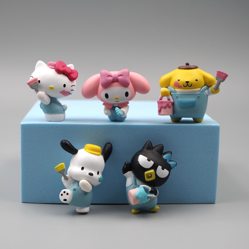 5 cái / bộ 4 cm sanrio anime hình hello kitty my melody onpompurin pochacco penguin plasterer diy kawaii cartoon q phiên bản pvc action figures mô hình búp bê đồ chơi