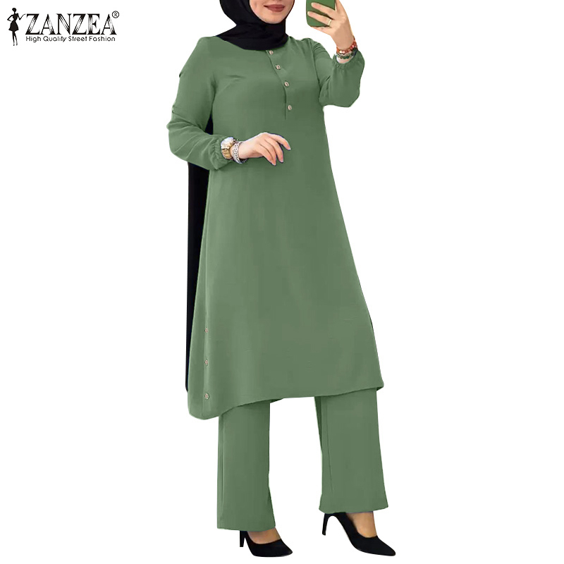 Zanzea Set Áo Tay Phồng + Quần Dài Ống Rộng Thời Trang Nữ