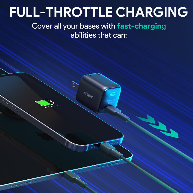 Củ sạc nhanh 20W AUKEY PA-B1T Omnia II Mini Gan Gấp TYPE C Sạc PD&QC 3.0 cho iPhone 14 13 12 11 X 8 Samsung Huawei