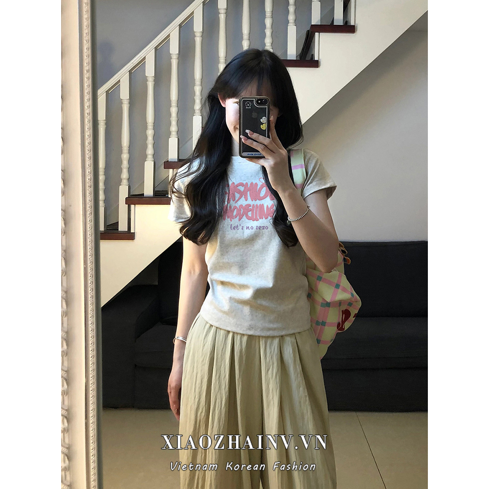 Áo thun XIAOZHAINV cotton ngắn tay ôm dáng phong cách Hàn Quốc thời trang mùa hè dành cho nữ