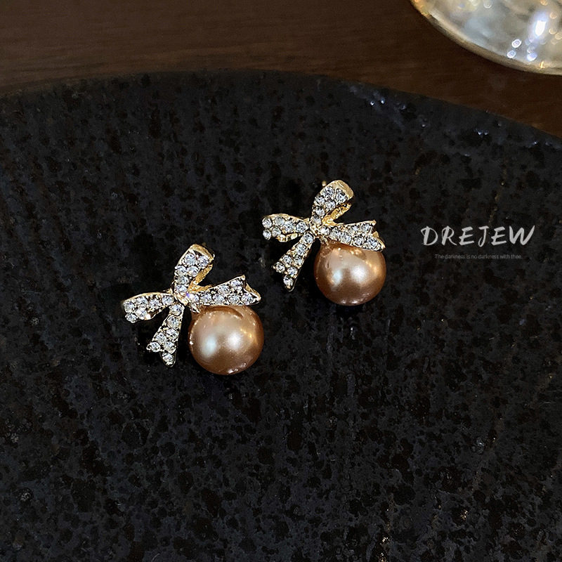 Bông Tai Mạ Bạc Hình Nơ Đính Ngọc Trai Sang Trọng Phong Cách retro