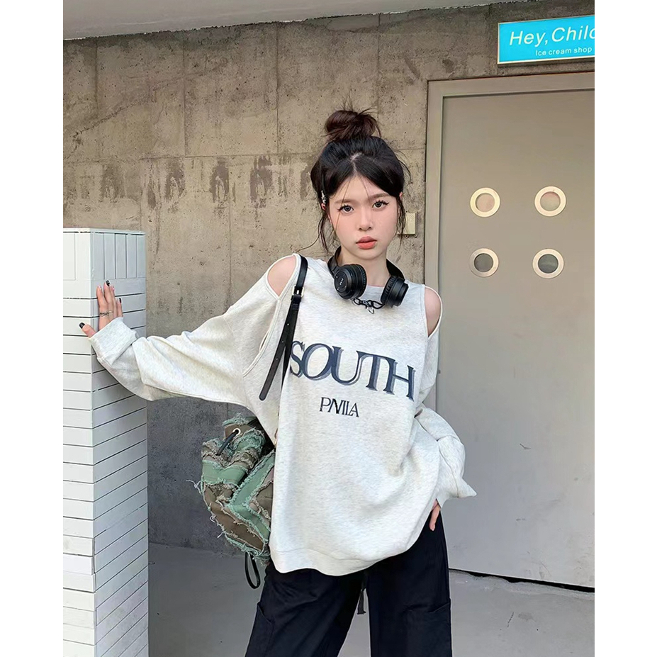 Áo sweater Trễ Vai Tay Dài Dáng Rộng Thời Trang Mùa Thu Mới Cho Nữ