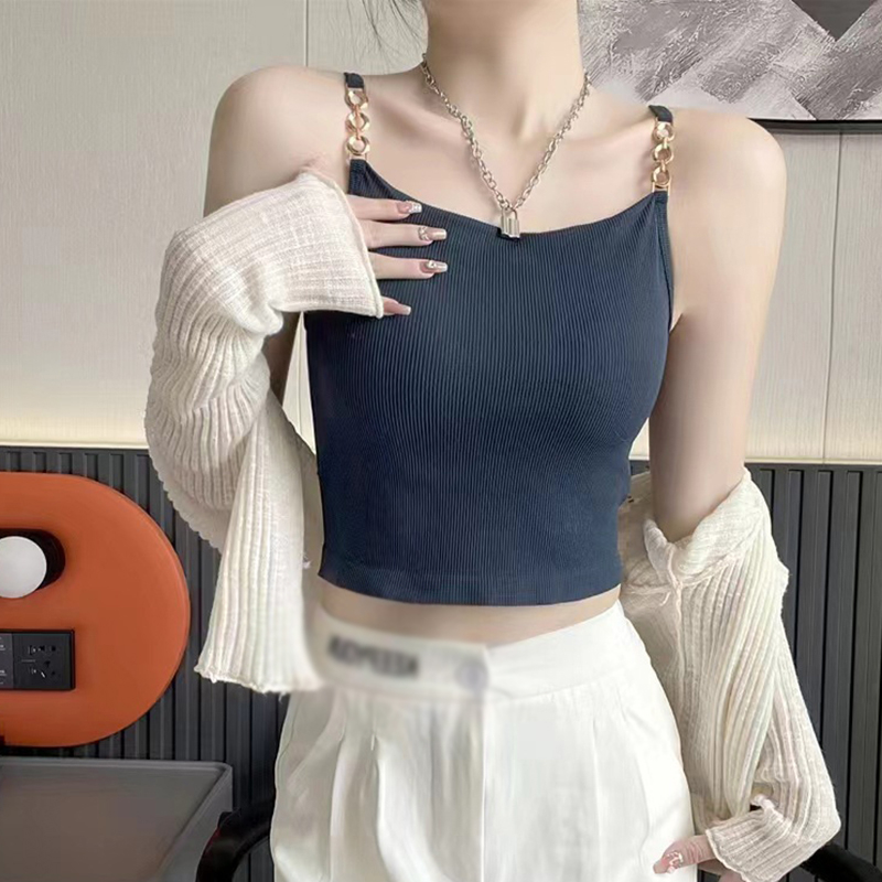 Áo Croptop Hai Dây Màu Trơn Có Đệm Ngực Thời Trang Mùa Hè Cho Nữ