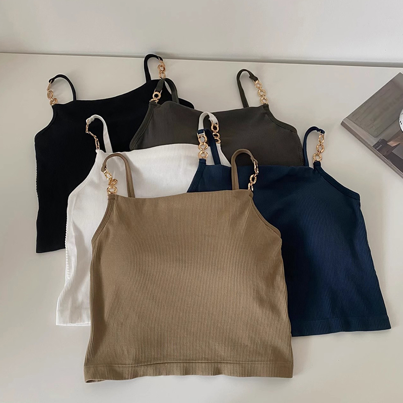 Áo Croptop Hai Dây Màu Trơn Có Đệm Ngực Thời Trang Mùa Hè Cho Nữ