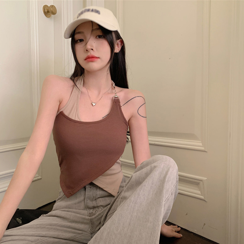 Áo Croptop Sát Nách Màu Tương Phản Thời Trang Mùa Hè Cho Nữ