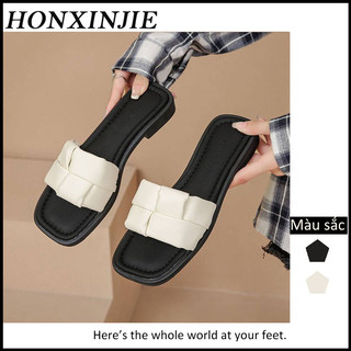  HONGXINJIE dép nữ dép sandal nữ dép quai hậu nữ 2023NEW Lưới đen trắng của khu phố thời trang retro 071429 
