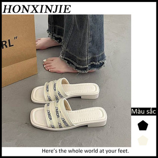  HONGXINJIE dép nữ dép sandal nữ dép quai hậu nữ 2023NEW Lưới đen trắng của khu phố thời trang retro 071405 