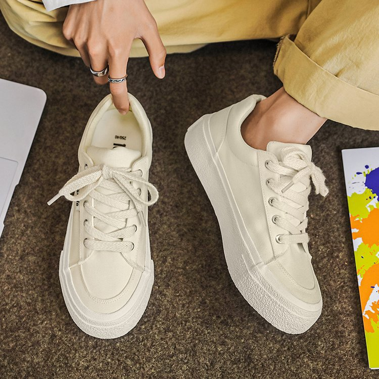 Đế phẳng đế thấp mùa hè giày trắng nữ sinh viên mới thoáng khí giày vải phong cách đại học Giày vải hồng Hàn Quốc