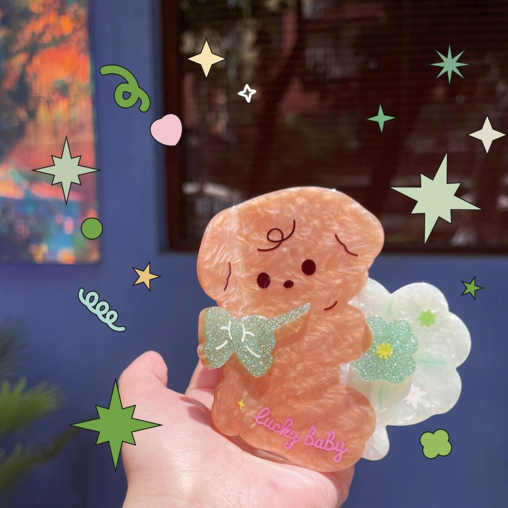 Kẹp Tóc Hình Đầu Cá Mập / Cún / Mèo acetic acid Thiết Kế Chính Hãng Làm Quà Tặng Sinh