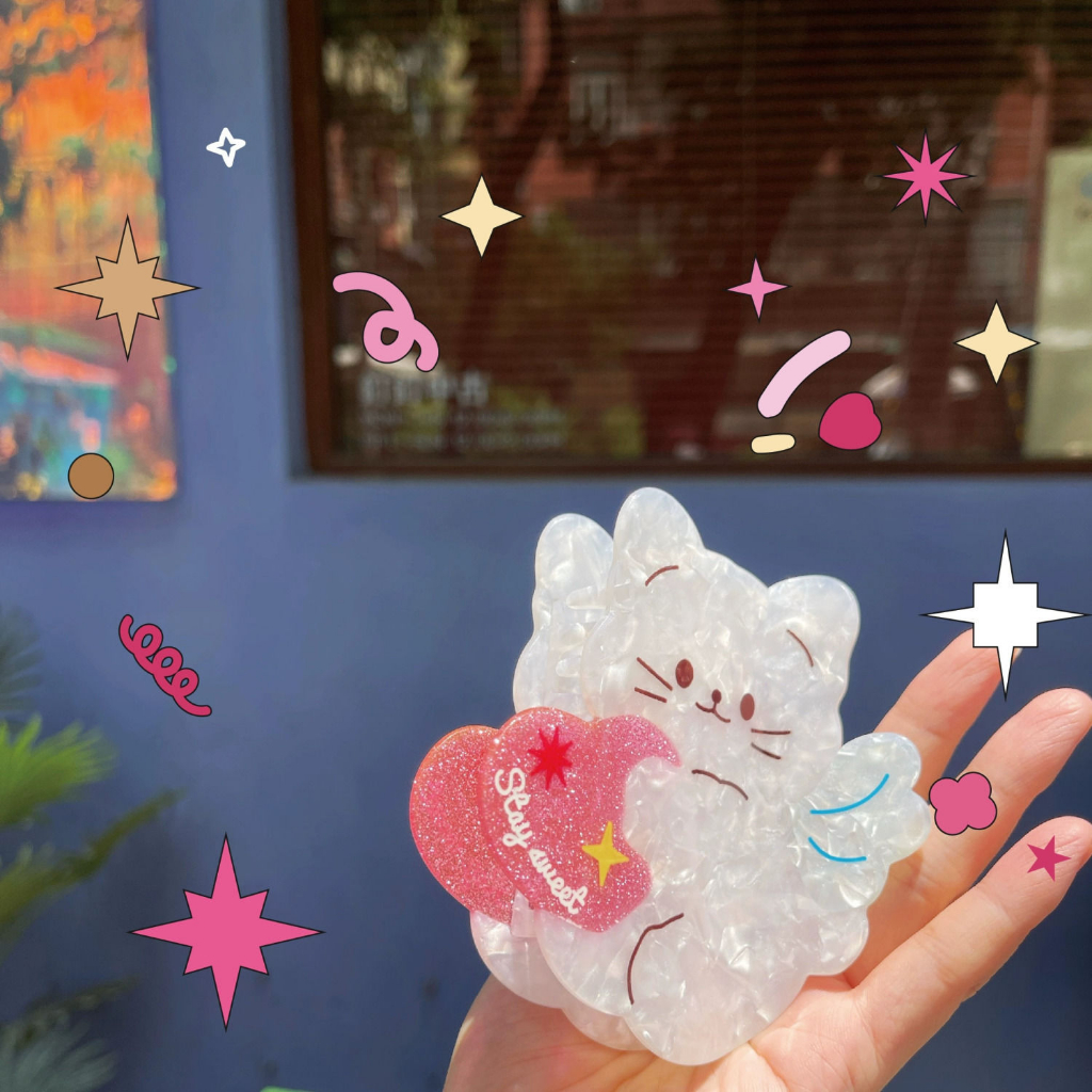 Kẹp Tóc Hình Đầu Cá Mập / Cún / Mèo acetic acid Thiết Kế Chính Hãng Làm Quà Tặng Sinh