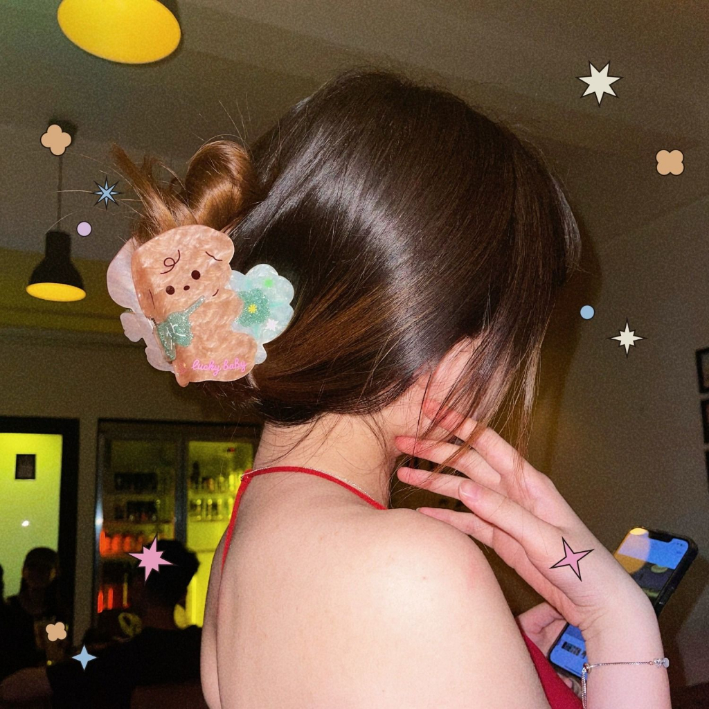 Kẹp Tóc Hình Đầu Cá Mập / Cún / Mèo acetic acid Thiết Kế Chính Hãng Làm Quà Tặng Sinh