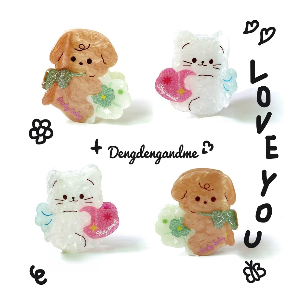 Kẹp Tóc Hình Đầu Cá Mập / Cún / Mèo acetic acid Thiết Kế Chính Hãng Làm Quà Tặng Sinh