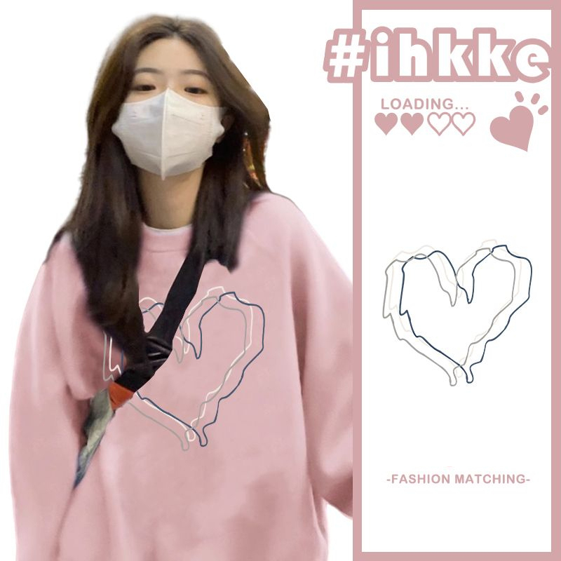 ihkke Áo sweater Cổ Tròn oversize Thiết Kế Mới Mùa Thu Phong Cách Mỹ Cho Nữ